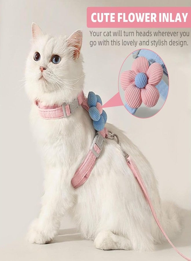 Qpets® Cat Harness with Leash, Cat Harness and Leash Set for Kitten with Quick Release Buckle, Escape-Proof Cute Flower Small Pet Belt for Outdoor Walking & Travel (M, Chest 27-43cm, Neck 23-33cm) - Image 3